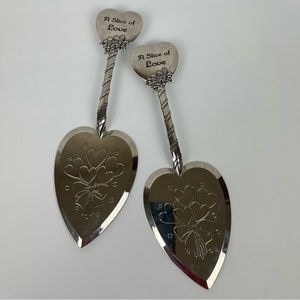 Pair of heart shaped silver cake servers-Slice of Love-wedding/celebration